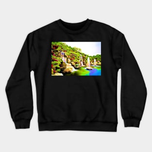 Azalea Waterfall Garden Green Aesthetic Retro Landscape Crewneck Sweatshirt